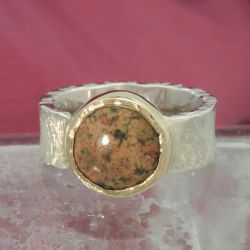 Goud en zilveren ring met unakiet
